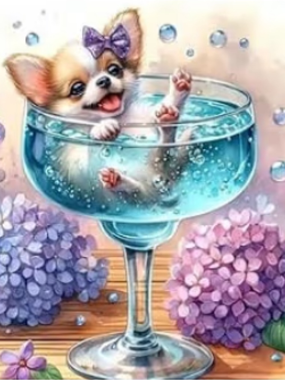 Diamond Art Cute Chihuahua Puppy Art Print in Blue Glass